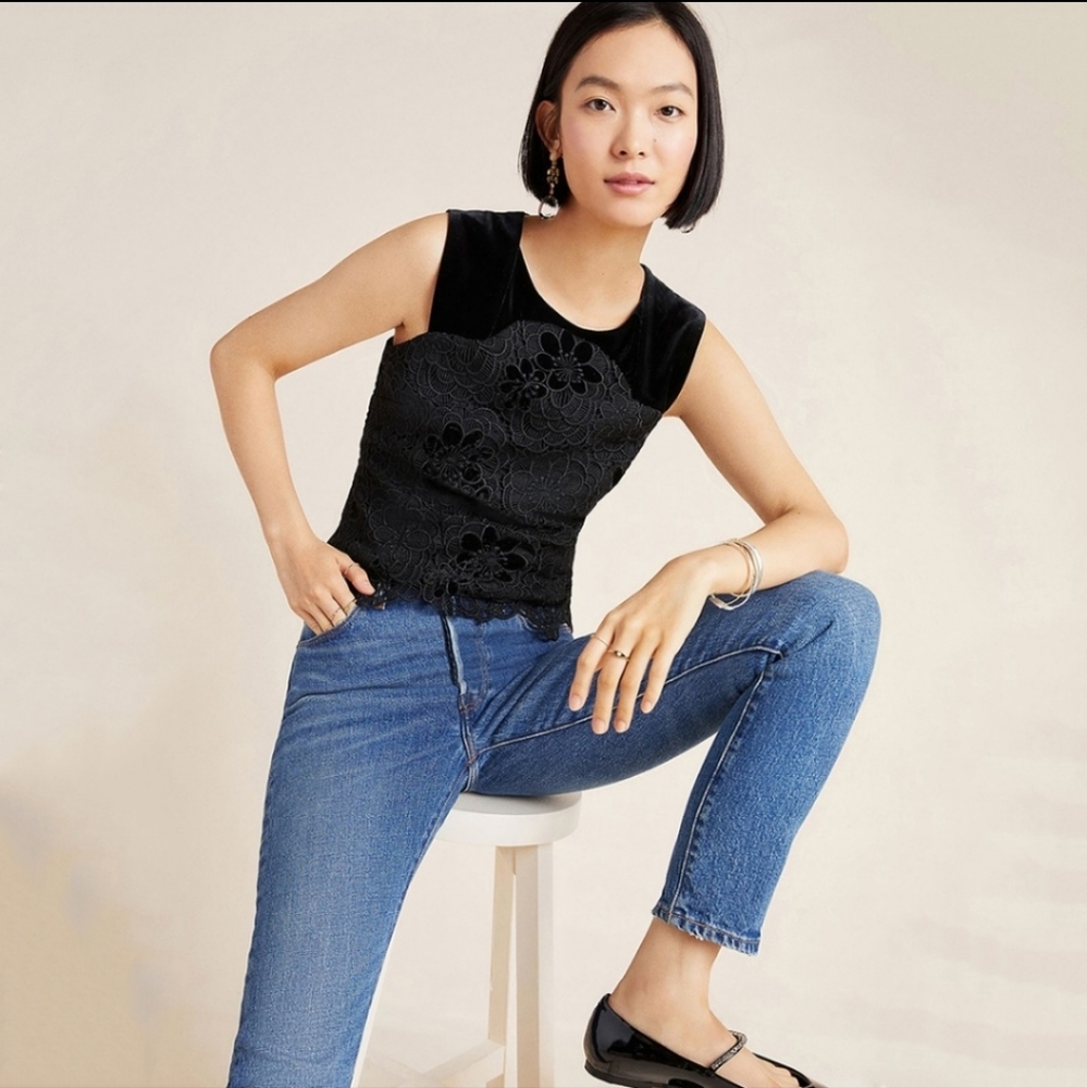 Eva Franco Anthropologie Floral Lace Velvet Top